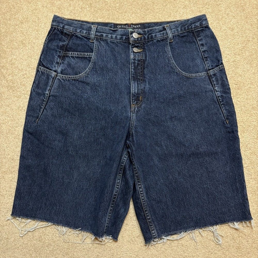 Vtg Guess Jeans Shorts Mens 36 Blue Denim Pascal Loose Baggy Cutoff Jorts 90s